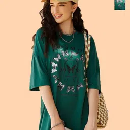 Metronaut Women Floral 2 Printed Extended Sleeves T-shirt-image-48