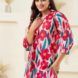 Moda Rapido Printed Shirt Collar Pure Cotton Tunic With Trouser image 2