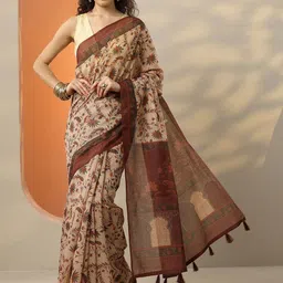 Libas Floral Silk Blend Handloom Saree image 5