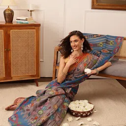 Silk Land Women Floral Printed Banarasi Saree-image-43