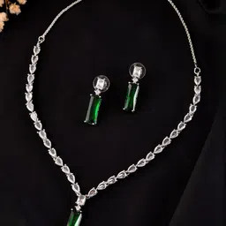 VOJ Women Silver-Plated Stone-Studded Jewellery Set-image-71