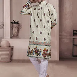 KURTA WALLAH Men Geometric Printed Thread Work Floral Kurta image 2