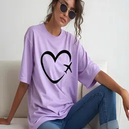 HESHA Printed Round Neck Drop-Shoulder Sleeves Oversized Pure Cotton T-shirt image 2