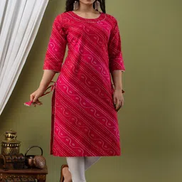 ROPADEMODA Bandhani Printed Mandarin Collar Pure Cotton Straight Kurta image 2