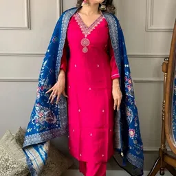 HERE&NOW Women Ethnic Motifs Embroidered Regular Thread Work Kurta with Trousers & With Dupatta-picture-22