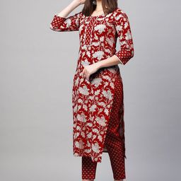 GoSriKi Women Floral Printed Regular Kurta with Trousers-picture-7