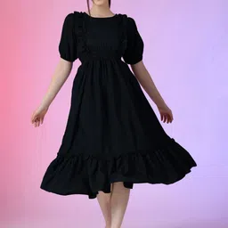 Raiyani Fashion Puff Sleeve Applique Fit & Flare Dress-image-41