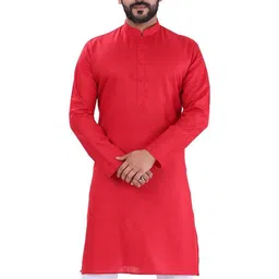 click n buy Men Solid Straight Kurta (Red) image 4