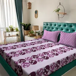 Myntra Elegant Homes Purple Floral Pure Cotton 400 TC Double King Bedsheet Set-2.5mX2.25m-image-20