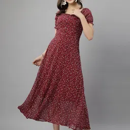 BAESD Women Floral Print Puff Sleeve Fit & Flare Maxi Dress-picture-10