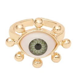 Stoln Women Gold-Plated Green Eye Ring Alloy Three-dimensional Eye Finger Ring image 3