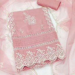 SAINOOR Embroidered Thread Work Organza Semi-Stitched Dress Material-image-3