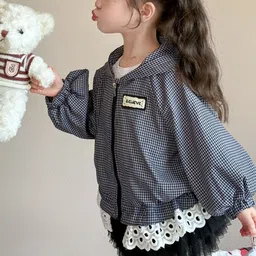 LULU & SKY Girls Checked Puffer Jacket with Embroidered image 3