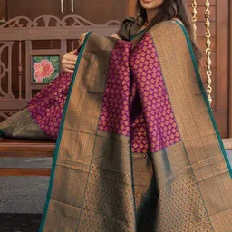 VASTRAAVEDAA Ethnic Motifs Woven Design Zari Banarasi Saree With Unstitched Blouse image 4