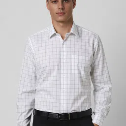 Van Heusen Men Spread Collar Grid Tattersall Checked Cotton Formal Shirt-picture-36