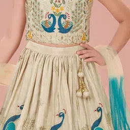 NKV Girls Embroidered Sequinned Tie and Dye Semi-Stitched Lehenga & Blouse With Dupatta image 4