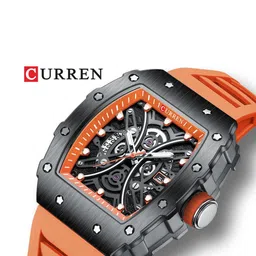 Curren Men Skeleton Dial & Bracelet Style Straps Analogue Multi Function Watch CR-8438_ORANGE image 5