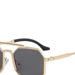 SPADEACES Unisex Aviator with UV Protected Lens Sunglasses GOLD BLACK HEXAGUN -41 image 2