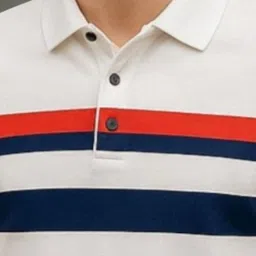 AUTNA Men Striped Polo Collar Cotton T-shirt image 2