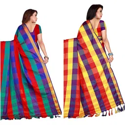 SHAIBO SAREE Checked Silk Cotton Uppada Saree image 4
