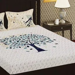 METRO LIVING Blue & Cream Printed Cotton 104 TC Queen Bedsheet Set 2.35 m x 2.10 m-image-24