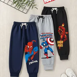YK Marvel Boys Pack Of 3 Pure Cotton Mid-Rise Joggers-image-7