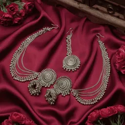 JOHARKAMAL Silver-Plated Artificial Beads Studded Maang Tikka Head Jewellery-picture-10