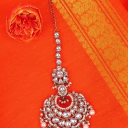 SALONI FASHION JEWELLERY Gold-Plated Crystals Studded Maang Tikka Head Jewellery-image-73