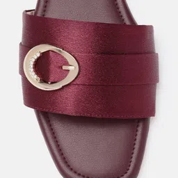 glitchez Women Satin Finish Open Toe Flats with Buckle Detail image 4