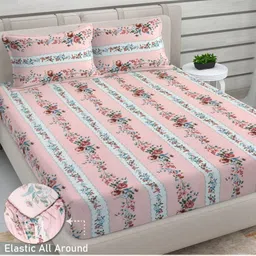 Myntra Elegant Homes Pink Printed 300 TC King Size Fitted Bedsheet Set 2.50 m x 2.25 m-picture-32