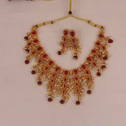 Swarajshop Gold-Plated Stone-Studded & Beaded Jewellery Set image 4