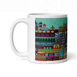 Mr UVD White & Blue Graphic Printed Ceramic Glossy Cups- 350 ml image 4