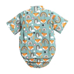 Polka Tots Unisex Infants Forest Animal-Printed Pure-Cotton Wrap Bodysuit With Pouch image 4