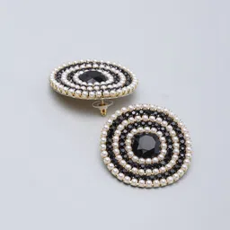 StyleCast Gold-Plated Rhinestone Studded Circular Drop Earrings image 3