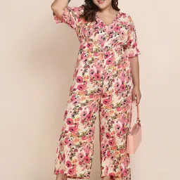 CURVE BY KASSUALLY Women Plus Size Printed Waist Smocked Basic Jumpsuit image 5