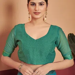 KALINI Floral Printed Saree With Attached Lace & Contrast Blouse Piece image 3