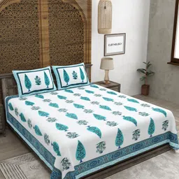 CLOTHOLOGY Blue & White Floral Printed 180TC Pure Cotton King Bedsheet Set 2.75 m x 2.25 m-image-44