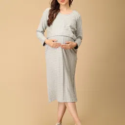 The Mom Store Geometric Printed Maternity Cotton A-Line Midi Dress with Shrug-picture-10