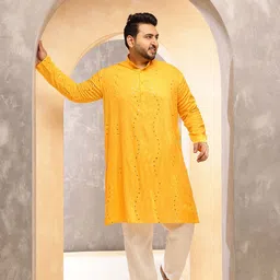 SOJANYA PLUS Men Embroidered Mirror Work Cotton Straight Kurta-picture-32