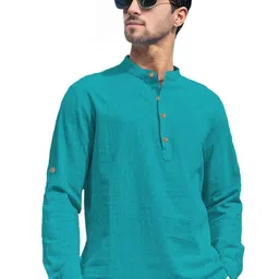 LENIA Mandarin Collar Roll-Up Sleeves Straight Short Kurta-picture-30