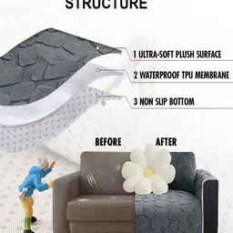 DREAM CARE Grey & Grey Printed 3 Piece Sofa Cover With Arms image 4