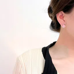 COOLWOOL Artificial Stones Studded And Pearls Beaded Korean Heart Shaped Studs image 3