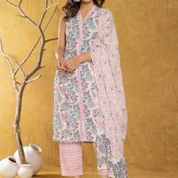 Yufta Women Floral Printed Regular Pure Cotton Kurta with Trousers & With Dupatta-image-47