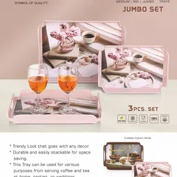 sonal - Victory 3 Pc Serving Tray Set (Small, Medium & Big) - For Decor & Dining Tray Serving Set image 5
