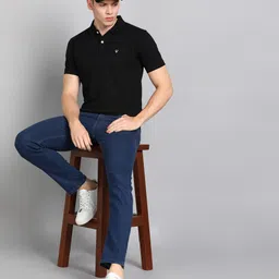 allen solly Men Solid Polo Neck Cotton Blend Black T-Shirt image 2