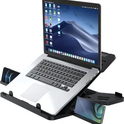 ELV DIRECT Adjustable Foldable Laptop Stand with 2 Attached Phone Stands, for Laptops ABSLAPSTNDBLK11 Laptop Stand image 4