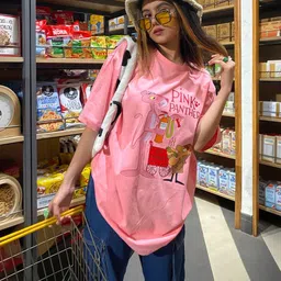 Women Printed, Typography Round Neck Cotton Blend Pink T-Shirt-image-8