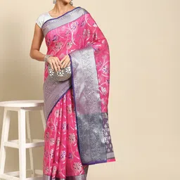 Silk Land Floral Zari Art Silk Banarasi Saree-image-26