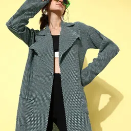 Athena Women Sea Green & Black Longline Shrug-image-76