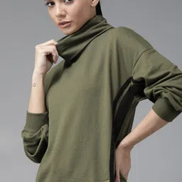 Roadster Women Olive Green Pure Cotton Solid Sweatshirt-image-40